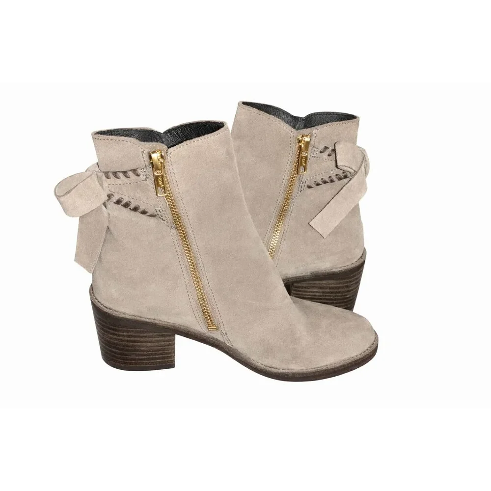 UGG Suede Ankle Booties Women’s Size 7 Beige Tan Side Zip Heeled Boots